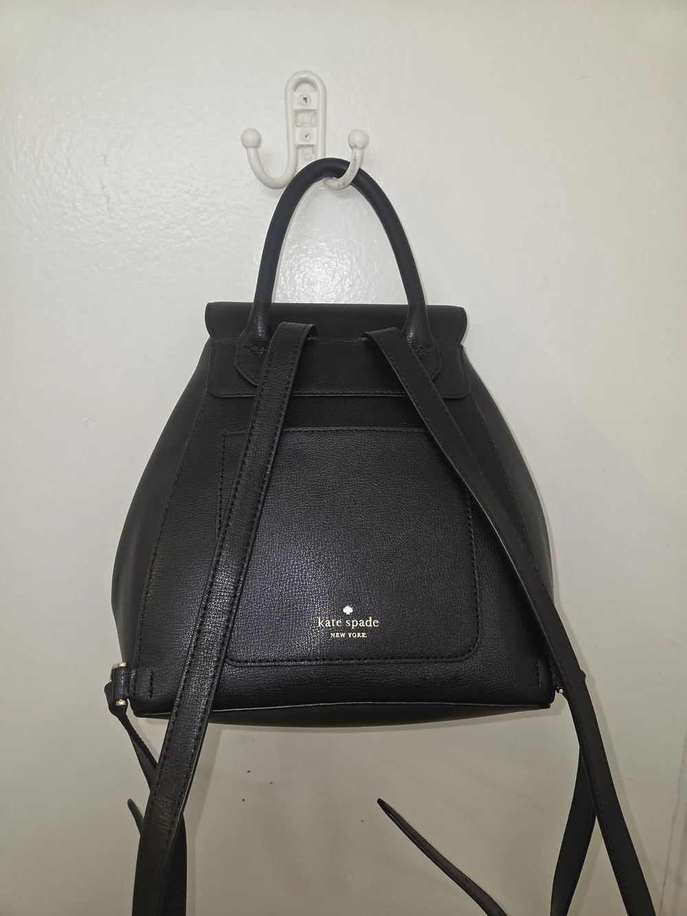 kate spade Black Pebbled Leather Backpack with Gold Spade Accent